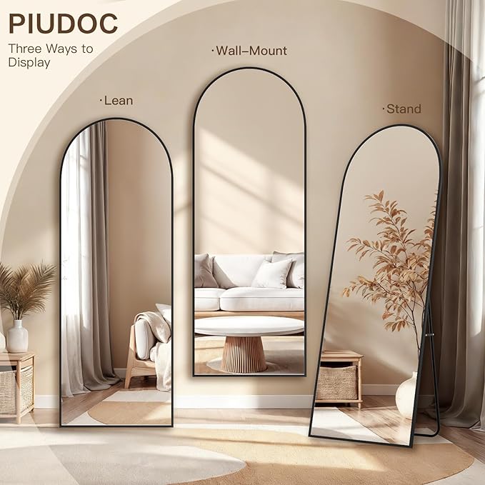 58"x19"Floor Mirror Full Length,Arched Full Length Mirror with Stand,Full Body Mirror,Hanging or Large Leaning for Bedroom Living Room Black