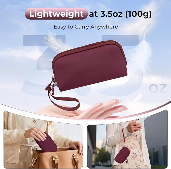 FYY Travel Cable Organizer - 8 Compartments Lightweight Water Resistant Tech Pouch with Wrist Strap, Electronic Accessories Case for Cord Charger Storage for Travel Home Office, Wine Red (Small)