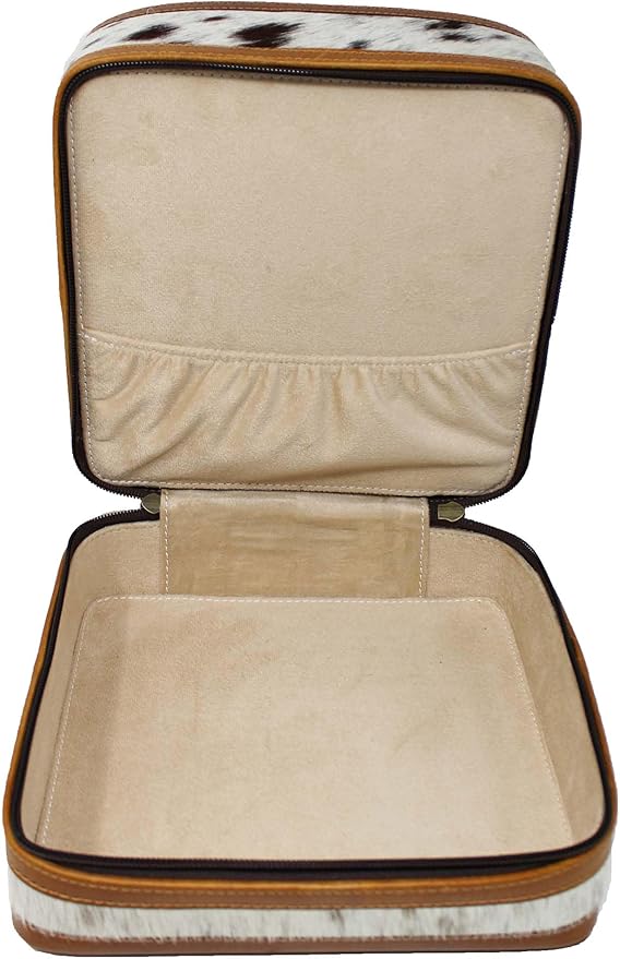 CHALLENGER Women's Western Handcrafted Deluxe Floral Tooled Cowhide Dual Jewelry Cosmetic Organizer Travel Case Box 18RSJ06