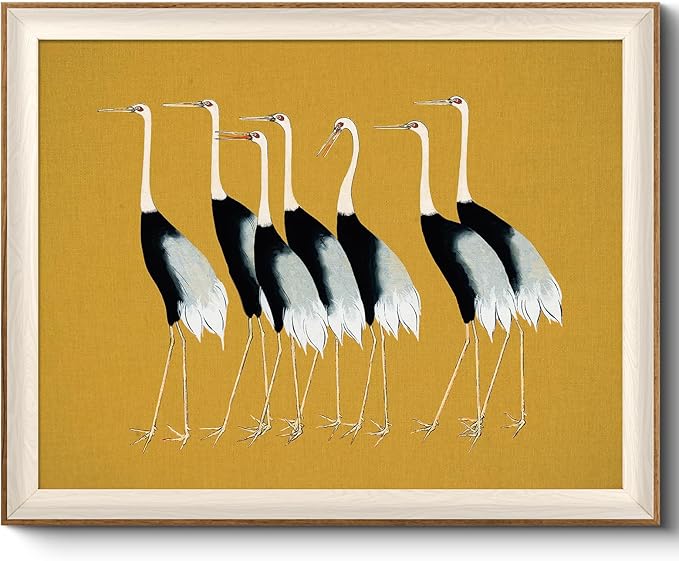 VIYYIEA Framed Wall Art for Living Room, Cranes Canvas Prints, Vintage Home Decor, Animals Painting Picture, Bathroom Wall Decor Gifts for Friends or Family - 20L x 16W