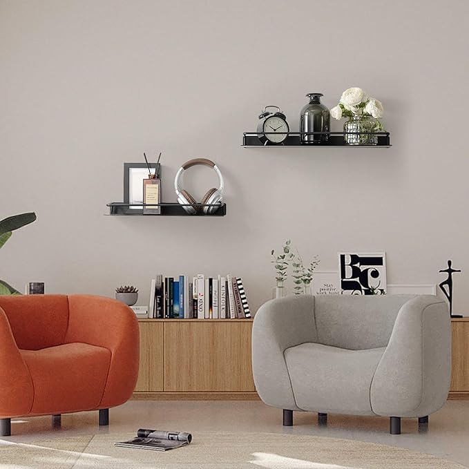 RFOUO Small Shelf for Wall, Small Floating Shelf, Black Wall Shelves, Metal Bathroom Shelves, Metal Floating Shelves for Bathroom Bedroom Kitchen (Black, 8Inch)
