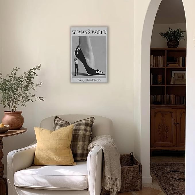 Retro This Is A Woman Is World Poster Feminist Canvas Wall Art Modern Black And White Feminine Hot Girls Room Aesthetic Prints Painting For Home Bedroom Dorm Wall Decor 12x16in Framed