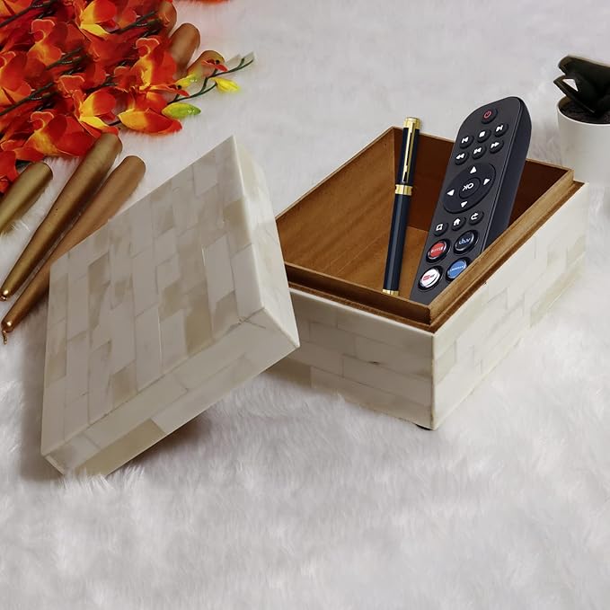 Handicrafts Home Decorative Storage Box with Lid– 10x5x5” Modern Home Decor Organizer, Memory Box & Jewelry Storage- Decorative Boxes for Living Room & Shelf Decor- Classic Plain- White
