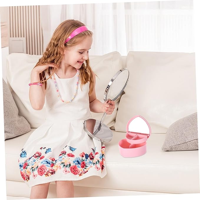 GALPADA Double Layer Heart Shaped Jewelry Box with Makeup Mirror Portable Necklace and Earrings Storage Case for Pink Trinket Organizer for Tabletop Use