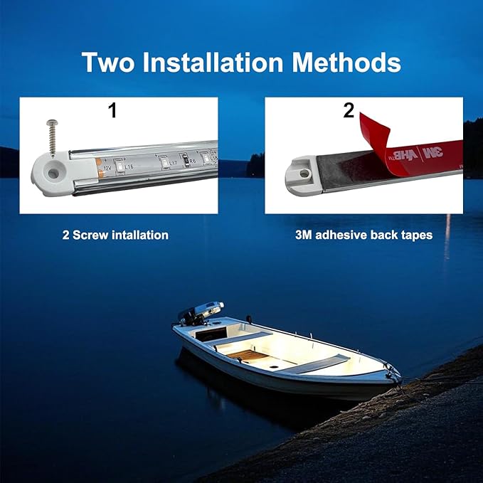 LED Boat Interior Lights, 11.8 Inch White Colour Marine Strip Light, IP67 Waterproof Ambient Lamp for Yacht Fishing Pontoon Boat, 4 Pcs