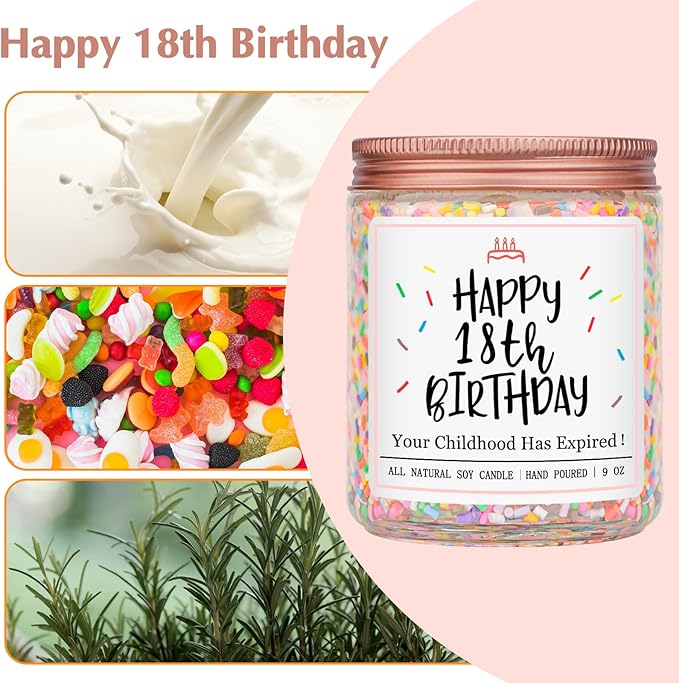 Homsolver 18th Birthday Gifts for Girls Boys, Vanilla Scent Ideas 18th Birthday Candles for Sister, Daughter, Best Friends, Handmade Aromatherapy with 50+ Hour Burn Time, Funny Birthday Decorations