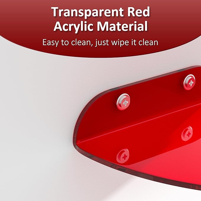 Sezanrpt 9.5x9.5 Inch Acrylic Corner Floating Shelf Set of 2, Red Corner Wall Shelf for Home Décor, Speakers, Security Cameras, Toileries, Plants, Figures, Cosmetics, Books