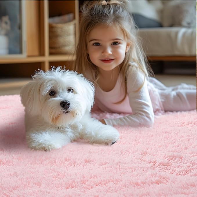 Fluffyrug Pink for Girls Room: Fuzzy Fug for Kids Room - Furry Rug Bedroom Decor（4x6 Feet Pink