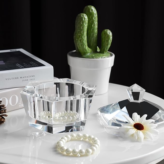 Makeup Storage Jars, Clear Crystal Candy Containers, Transparent Empty Storage Jar for Makeup, Loose Powder, Bath Salts, Vanity Organizer, Desk Decor for Rings