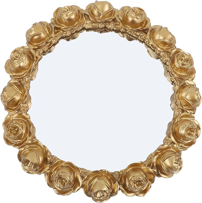 Toyvian Rose Gold Mirror Tray Decorative Jewelry Organizer Perfume Vanity Tray with Floral Edge for Makeup and Snacks in Home Décor