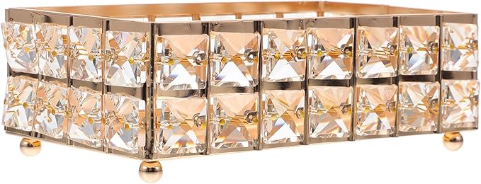 Cabilock European Style Gold Vanity Tray for Dresser Tops Crystal Makeup and Perfume Organizer Tray for Bedroom and Bathroom for Women