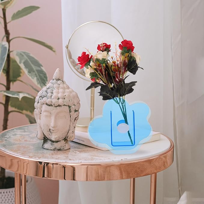 FAVOMOTO Vase Cloud Shaped Acrylic Vase Clear, Desk Organizer Make Up Brush Pen Holder Inner Decor Living Room for Table Modern Style Contemporary Design