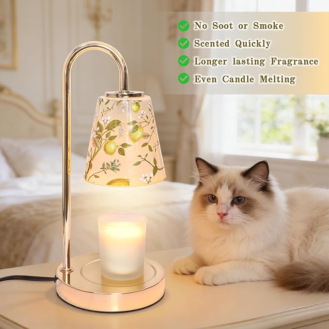 Crystal Club Lemon Candle Warmer Lamp with Timer Dimmer, 4-Level Brightness Wax Melt Warmer with 2×50W Bulbs, Candle Warmer for Scented Jar Candles Lights, Birthday Gifts for Women Mom