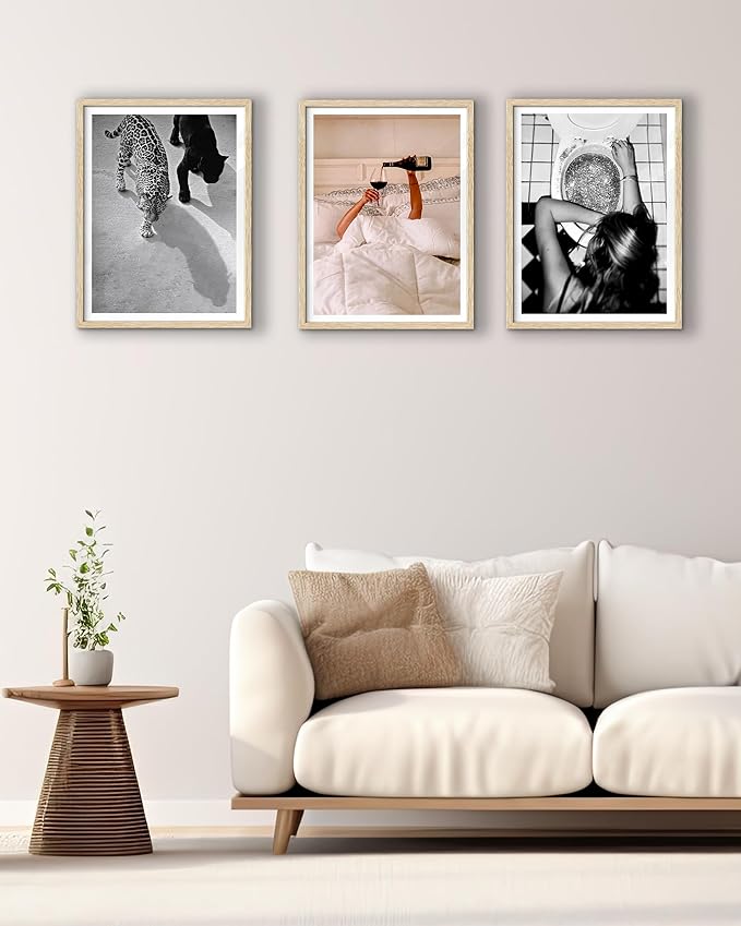 EcoHest Trendy After the Disco Party Framed Wall Art, 12x16 in OAK Wood Black and White Funny Bathroom Canvas Art, Teen Girl Poster College Dorm Decor, Set of 1 for Bedroom Living Room