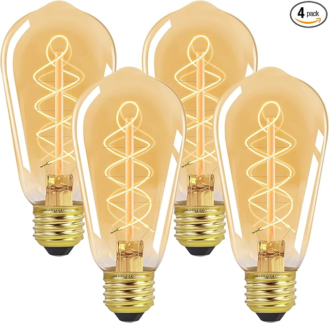 E26 LED Vintage Edison Light Bulbs 40W Equivalent, Dimmable E26 Edison Bulbs 4W LED 2700K Amber Warm White Light Bulb, ST58 Antique Decorative Bulb for Pendant Lights Fixtures, 400LM, 4 PACK