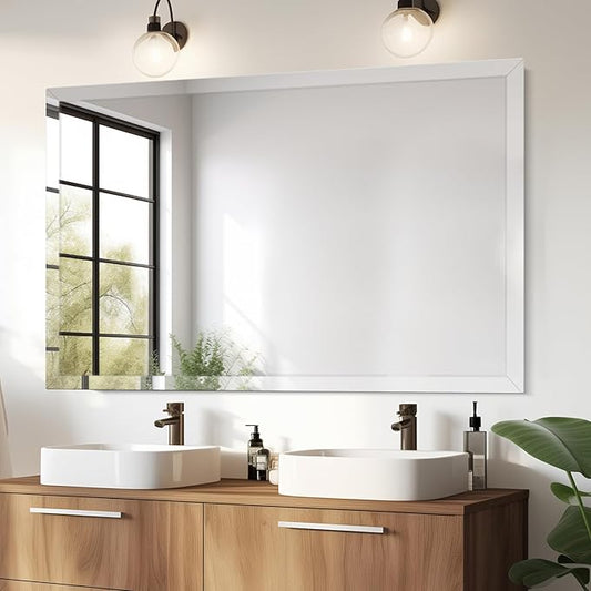 40x30 Inch Rectangle Frameless Mirror, Beveled Bathroom Mirror, Frameless Wall Mirror with 1" Beveled Edge for Bathroom Vanity, Entryway, Living Room