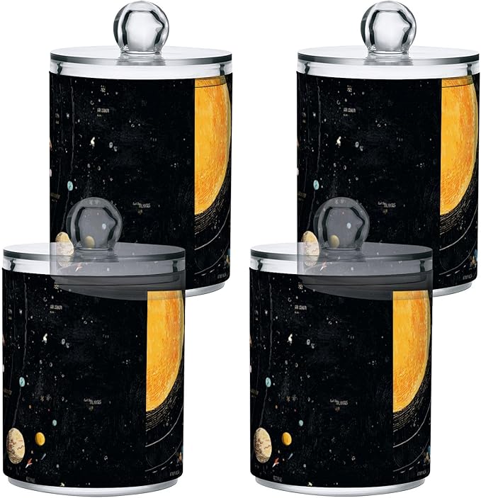 2 Pack Apothecary Jars Colorful Solar Galaxy Bathroom Vanity Storage Organizer Set,Small Clear Plastic Storage Jars Bathroom Canister for Cotton Swabs, Rounds, Balls, Qtips,Makeup Sponges, Flos