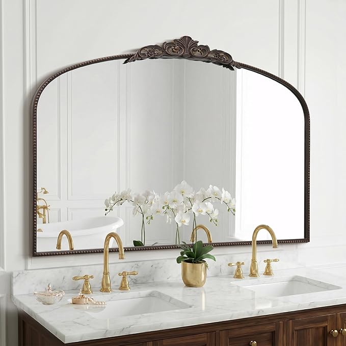 Micasso Large Bronze Vintage Mirror: 48"x 33" French Baroque Antique Mirror - Traditional Ornate Decorative Wall Mounted Arched Mirrors for Wall/Mantel/Entryway/Hallway - Home Decor for Living Room