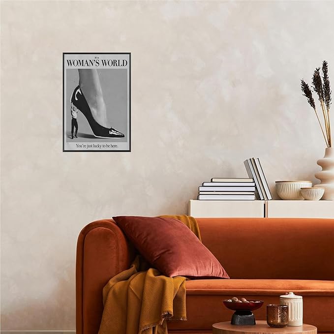Retro This Is A Woman Is World Poster Feminist Canvas Wall Art Modern Black And White Feminine Hot Girls Room Aesthetic Prints Painting For Home Bedroom Dorm Wall Decor 12x16in Framed