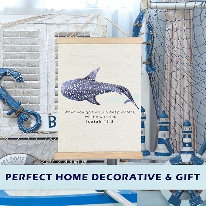 RYYCDOI Whale Shark Wall Decor, Christian Bible Verses Wall Decor for Droom Room Bathroom Nursery, 16x24 Inches