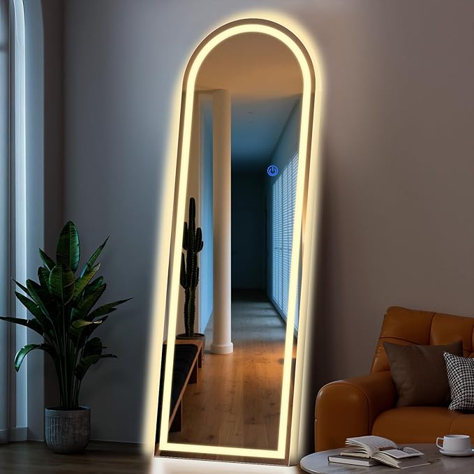 Arch Full Length Standing Mirror with LED Lights, 65"x24" Lighted Mirror with Dimming & 3 Color Lighting, Tall Mirror Full Body for Bedroom, Dressing Room