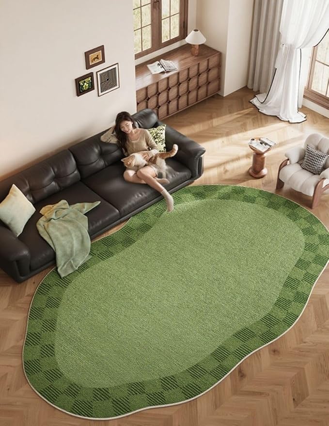 Ombre Green Checked Irregular Shaped Area Rug 8x10 Retro Funny Irregular Rug for Living Room Bedroom Diningroom Non Slip Rugs Boho Playroom Nursery Dorm Comfort Washable Stain Resistant Carpet Mats