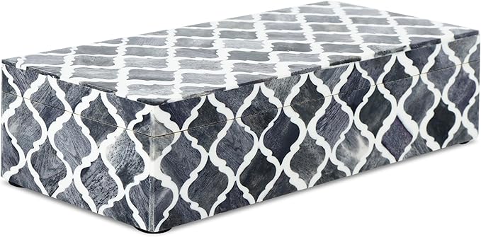 Handicrafts Home Decorative Storage Box with Lid, Moroccan Coffee Table Storage Box Organizer, Wooden Keepsake Jewelry Box, Decorative Desk Console Storage Box, Gray, 10 x 4.5 x 2.5
