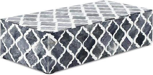 Handicrafts Home Decorative Storage Box with Lid, Moroccan Coffee Table Storage Box Organizer, Wooden Keepsake Jewelry Box, Decorative Desk Console Storage Box, Gray, 10 x 4.5 x 2.5