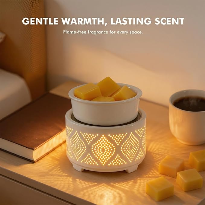 Wax Melt Burner Ceramic Electric 4-in-1 Candle Warmer Lamp with 7-Color LED Light Fragrance Oil Burner for Scented Wax Candle Jar Home Office Bedroom Decor Gifts for Women Mom - Heart Pattern