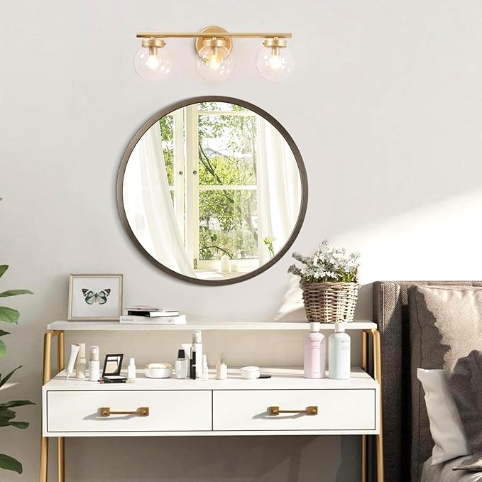 JJUUYOU Circular Wall Mirror Decorative Round Mirror for Bathroom Round Mirror Small Coffee Decor Circle for Wall Metal Framed Make up Mirror for Farmhouse Living Room Bedroom Dorm 16Inch