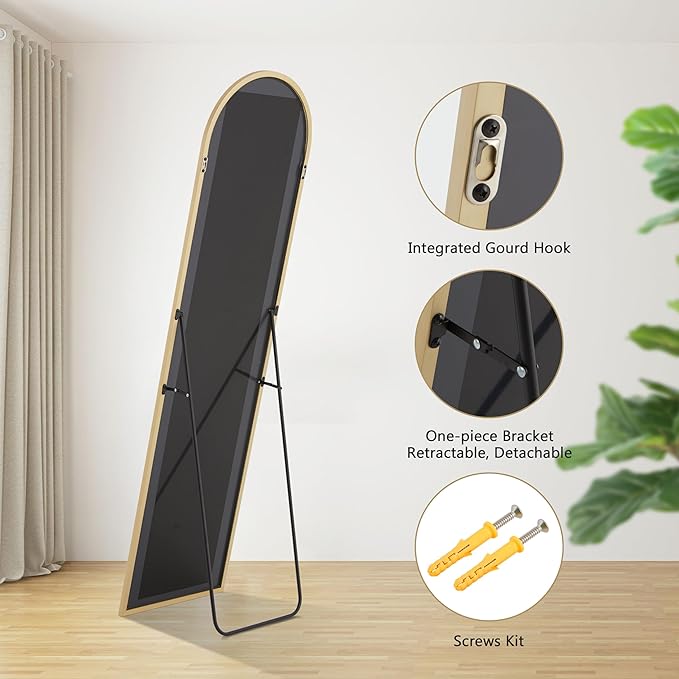 Simple Deluxe Arched Full Length Mirror, 59"x16" Large Floor Mirrors, for Wall Door Bedroom Bathroom Living Room (Gold)