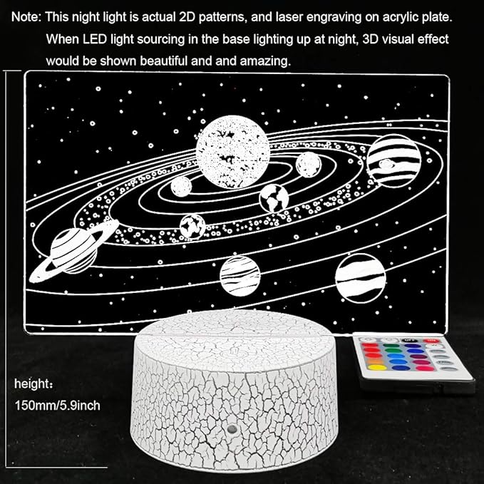 Solar System 3D Optical Illusion Side Table Lamp Universe Space Galaxy Night Light for Kids, Room Decor Light, Gift for Boys and Girls…