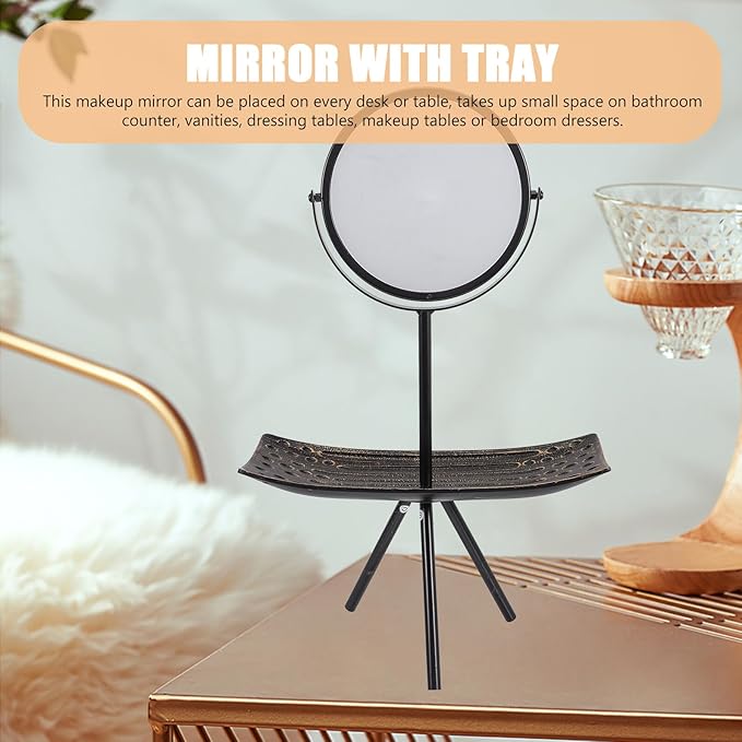 iplusmile Desk Mirror with Tray and Vintage Makeup Vanity Mirror Black Rectangular for 'Vanity Table Makeup Organizer Display Stand for Cosmetic Storage