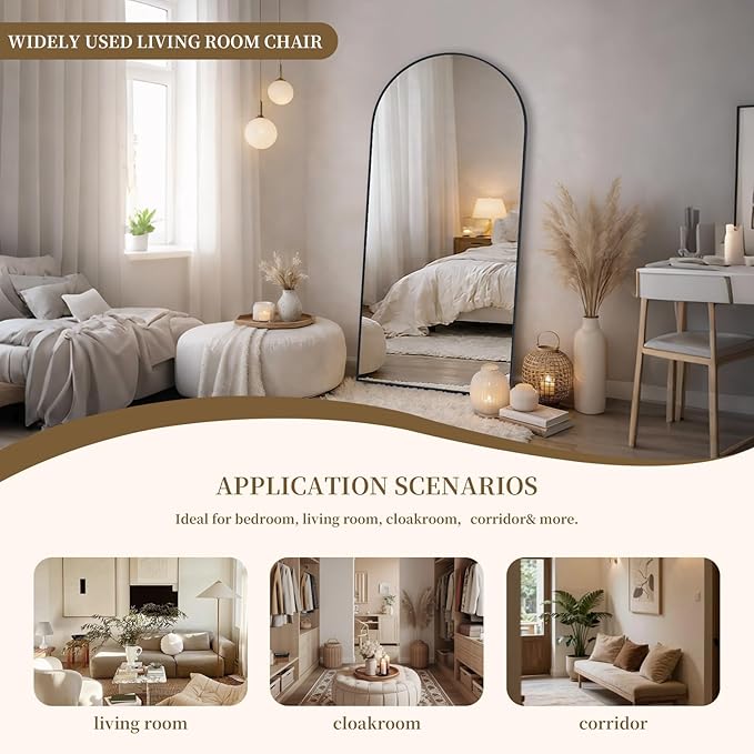 SUNQUEEN 76"x34" Floor Mirror Full Length, Arched Full Length Mirror with Stand, Full Body Mirrors for Bedroom Living Room or Cloakroom Black