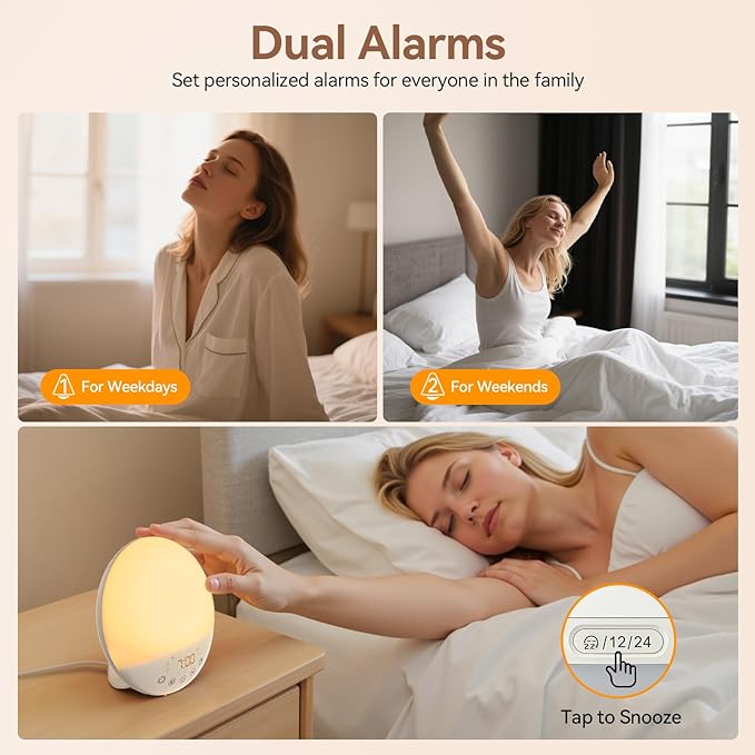 RICIAL Wake Up Light Sunrise Alarm Clock, 10000 Lux UV-Free Sun Lamp with Dimmable Brightness, 4 Color Temperatures, Timer, Dual Alarms, Snooze, Sleep Aid, 10 Natural Sounds