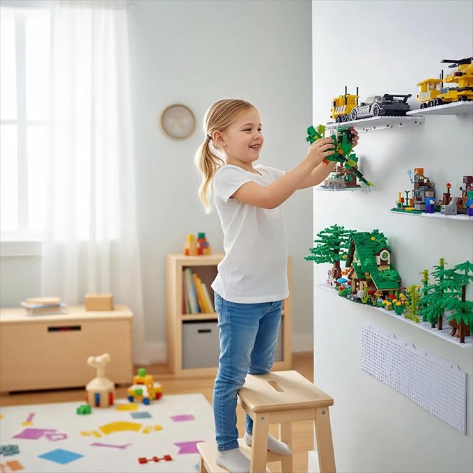 LRANFOW 12 Wall Display Shelf for Lego Building Bricks, 4x5 inch Dual-Sided Display Shelf with 16x13 4.9mm Studs for Lego Shelf Display, Builders, Room Decor