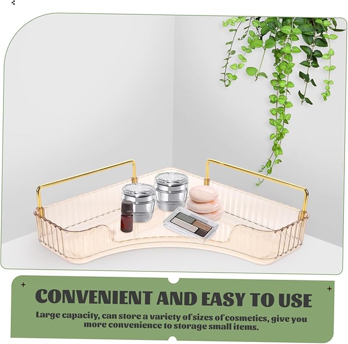 VOSAREA Triangle Makeup Organizer Shelf Single Layer Bathroom Countertop Tray Brown Cosmetic Storage for Perfume and Jewelry Suitable for Bedroom and Bathroom