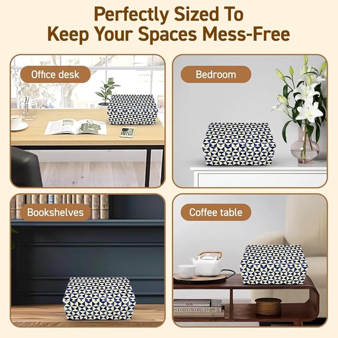 Perilla Home ﻿Home Decor Decorative Storage Wooden Box Small Rectangle Wooden Organizer Tool Stash Card Craft Book Treasure Trinket Memory Keepsake Jewelry Box Jestor Gifts For All Blue and off white