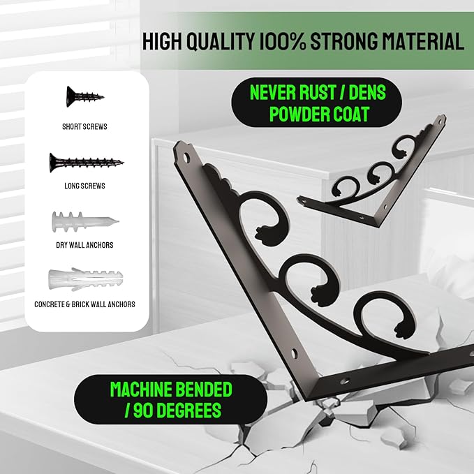 L Shelf Brackets for 4" 5" Board, Floating Shelf Bracket Heavy Duty Metal Shelving Brackets for Shelves, Decorative Iron Rustic Wall Brackets for DIY Floating Shelf, 6 Pack Black