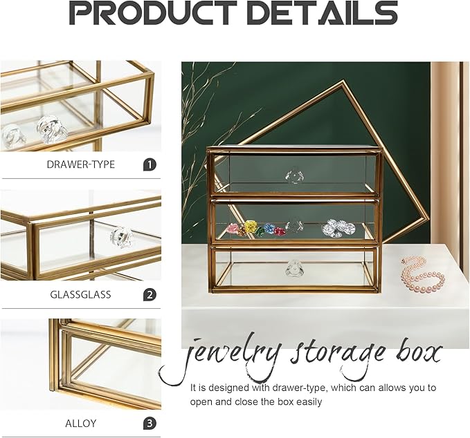 PRETYZOOM Multi Drawer Tabletop Storage Case Elegant Jewelry Organizer Transparent for Cosmetics Rings Earrings Bracelets Space-saving Design for Home Office Use