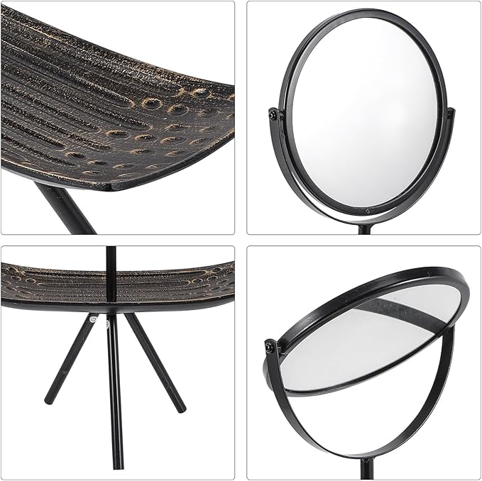 iplusmile Desk Mirror with Tray and Vintage Makeup Vanity Mirror Black Rectangular for 'Vanity Table Makeup Organizer Display Stand for Cosmetic Storage