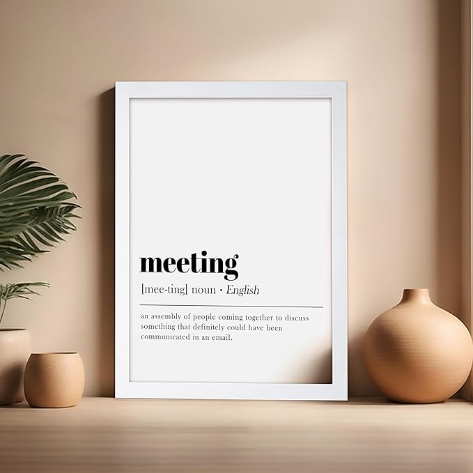 Poster Master Typography Poster - Retro Dictionary Print - Meeting Definition, Assembly of People, Book Page, Funny - Gift for Colleague, Friend - Wall Decor for Home, Office, 16x20 White Framed
