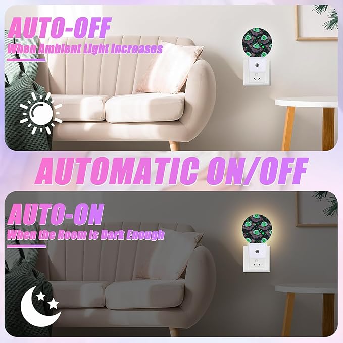 Alien Night Light Spaceship Night Lights LED Lamp Round Plug into Wall Nightlight with Dusk to Dawn Sensor Home Hallway Stairway Kitchen Decor