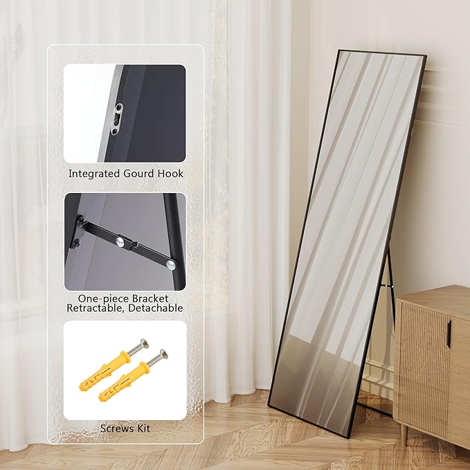 Simple Deluxe Full Length Mirror, 64"×21" Large Floor Mirrors, for Wall Door Bedroom Bathroom Living Room (Black)