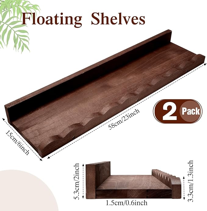 Suzile 2 Pcs Scalloped Shelves Wall Floating Shelves Set for Room, Bathroom, Bedroom, Cute Room Decor Aesthetic and Books, Toys, Photo Frames Storage (23",Walnut Brown)