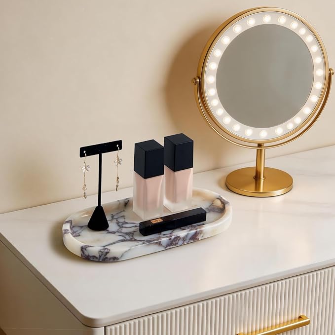 Luxury Natural Oval Marble Tray – 9.8 x 4.9-Inch Calacatta Viola Stone Vanity Tray, Small Catchall Organizer for Jewelry Perfume Keys, Decorative Trinket Tray for Bathroom Coffee Table & Dresser