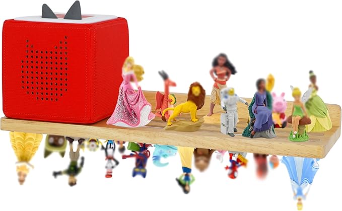 PHOENANCEE for Tonies Shelf Magnetic,for Tonie Figures Wall Shelves,for Toniebox Shelf Audio Toy Figurine Holder Organizer (Storage 36 Character),Compatible Charging Station for Kid's Room,Oak,1 Tier