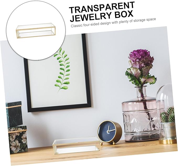Zerodeko 1pc Glass Jewelry Storage Box for Lipstick and Nail Polish Elegant Makeup Organizer Design Rectangular Case for Home and Bedroom Use
