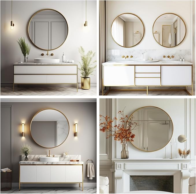 Sunniry Gold Circle Mirror, Round Mirror 22 inch, Gold Wall Mirrors Metal Frame, Circle Mirrors for Bathroom, Bedroom, Living Room, Entryway.