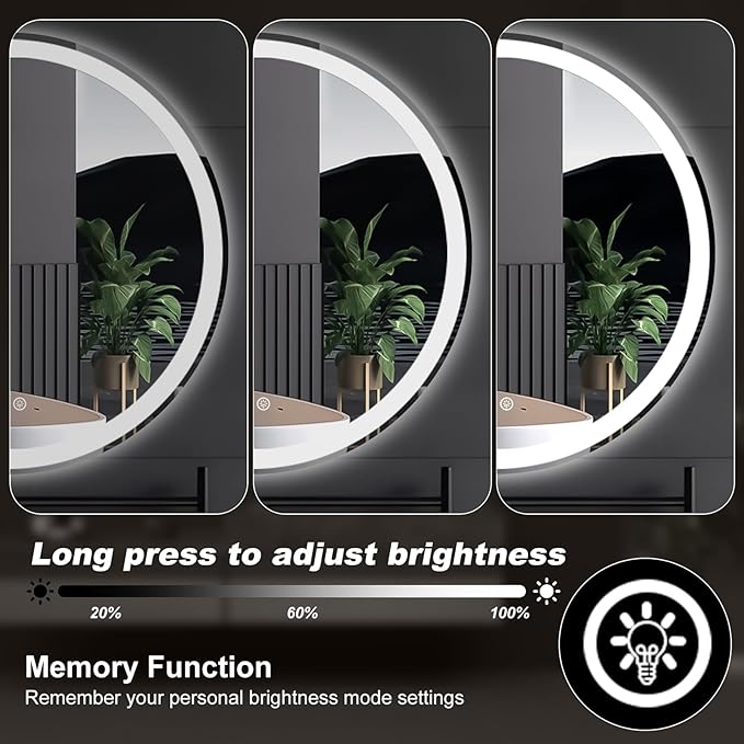 NEWBULIG 30 Inch Round LED Bathroom Wall Mirror with Lights, Light up Vanity Bathroom Mirror for Over Sink, Anti-Fog and Dimmable, Front Light and Backlit, Memory Function, Shatter-Proof, White